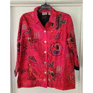 Chicos Design Colorful Aztec Southwestern Style Embroidered Jacket Size 2 24x30